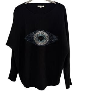 Vila Milano Black Sweater XL Evil Eye Rhinestones Sparkly Viscose Whimsigoth